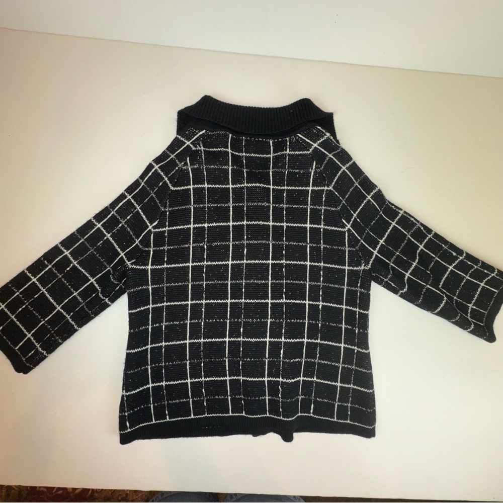 Coldwater Creek Collared Cardigan Windowpane Black size M - Picture 11 of 12